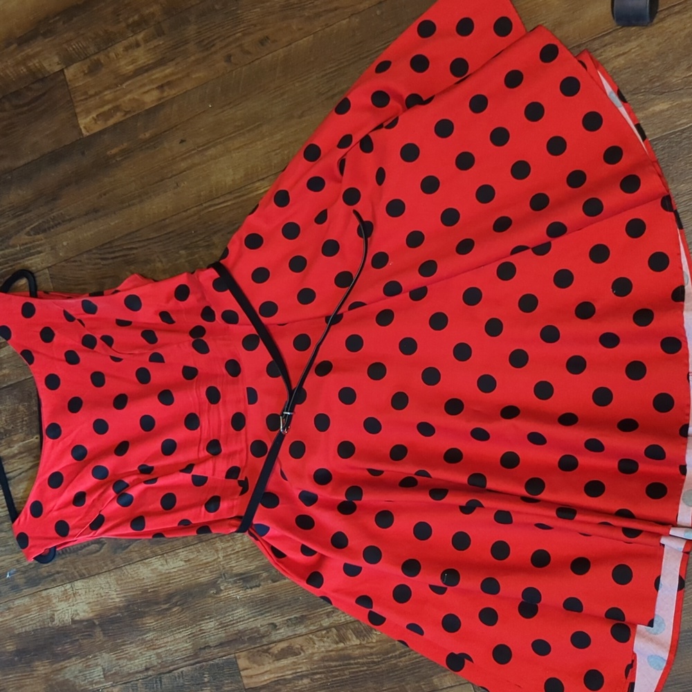 Red and black polkadot dress
